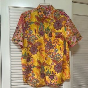 Johnny Was Yellow and Pink Casual Button Down Shirt